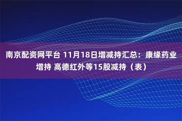 南京配资网平台 11月18日增减持汇总：康缘药业增持 高德红外等15股减持（表）